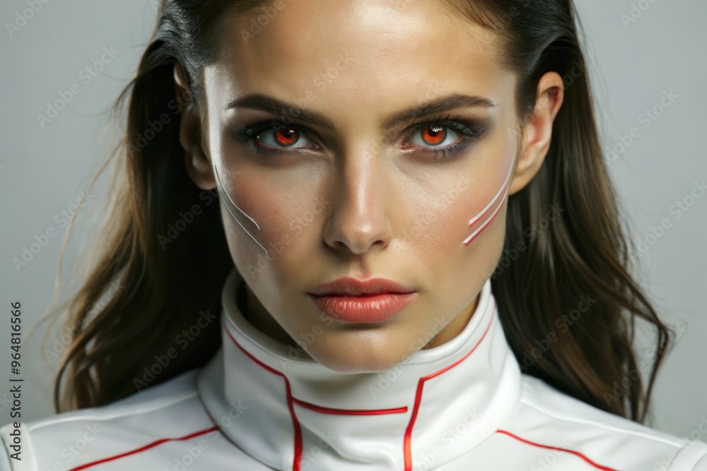 Futuristic portrait of a beautiful woman with striking features and vibrant eyes. Generative AI Futuristic portrait of a beautiful woman with striking features and vibrant eyes. Generative AI