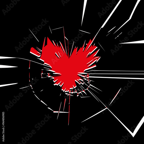 Vector illustration of cracks on broken glass heart