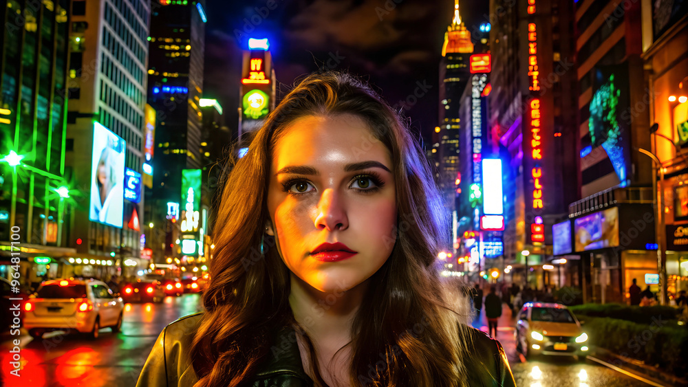 Woman on Night Street of New York. Woman on Night Street of New York.