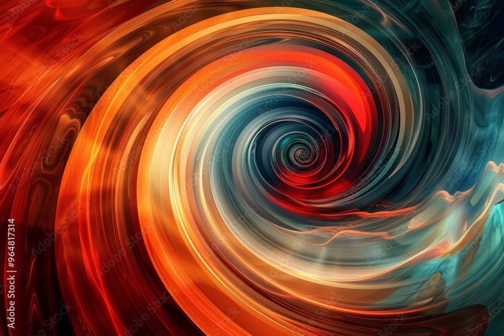 Obraz premium A mesmerizing swirl of red, orange, and blue hues blends together, forming a dynamic whirlpool that conveys a sense of movement and energy in a captivating arrangement.
