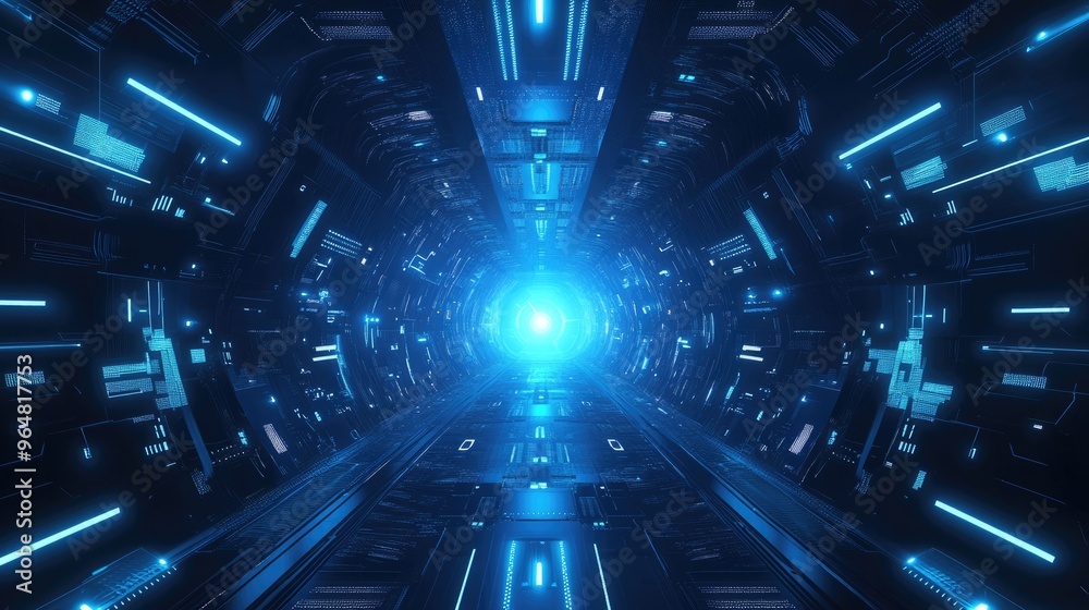 Fototapeta premium Futuristic Blue Glow. Abstract Technology Design with Light Speed Motion Lines
