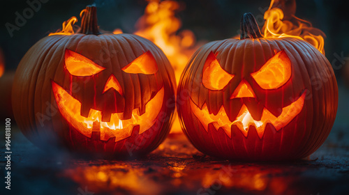 Wallpaper Mural Scary Halloween pumpkins in fire.  Torontodigital.ca