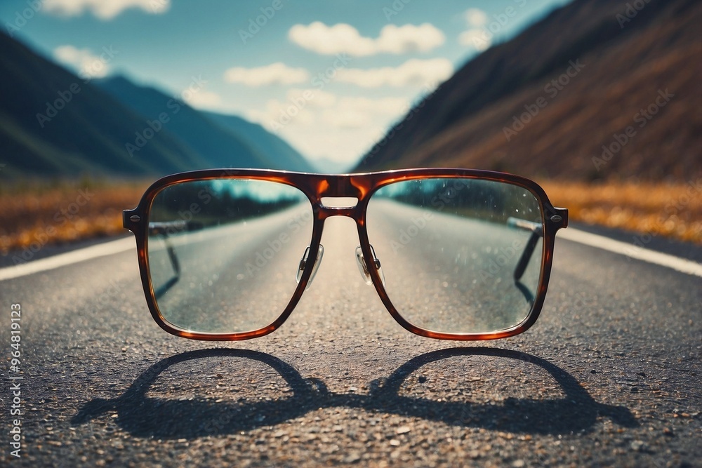 Pair of Glasses Lying in the Middle of a Road Stretching into the ...