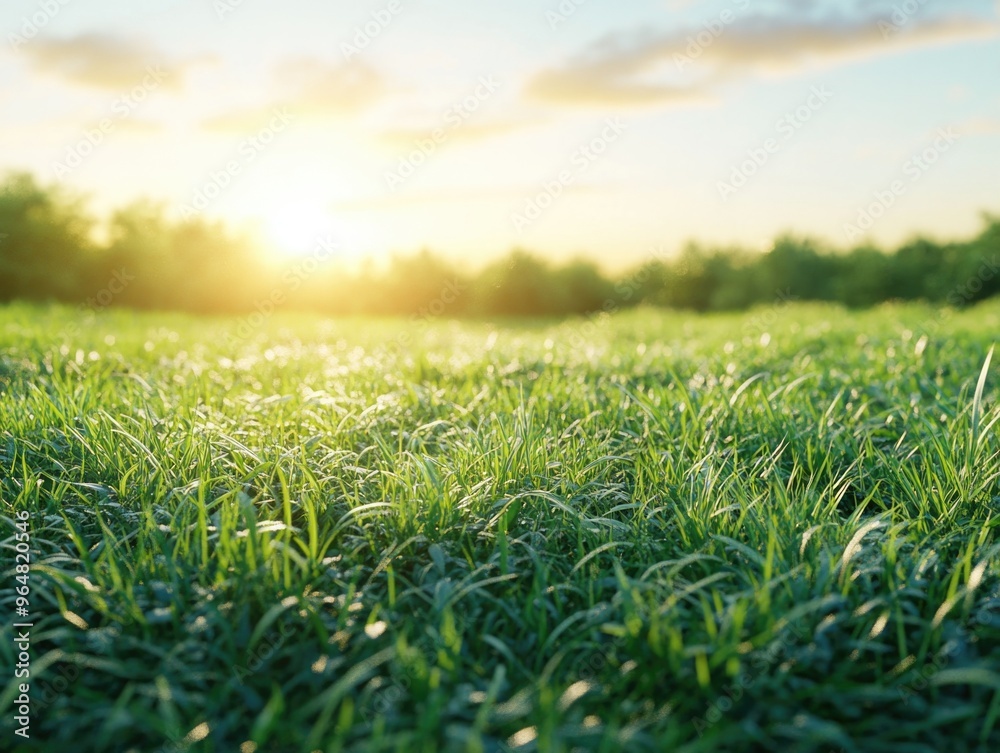 Fototapeta premium Sunset over a field of grass