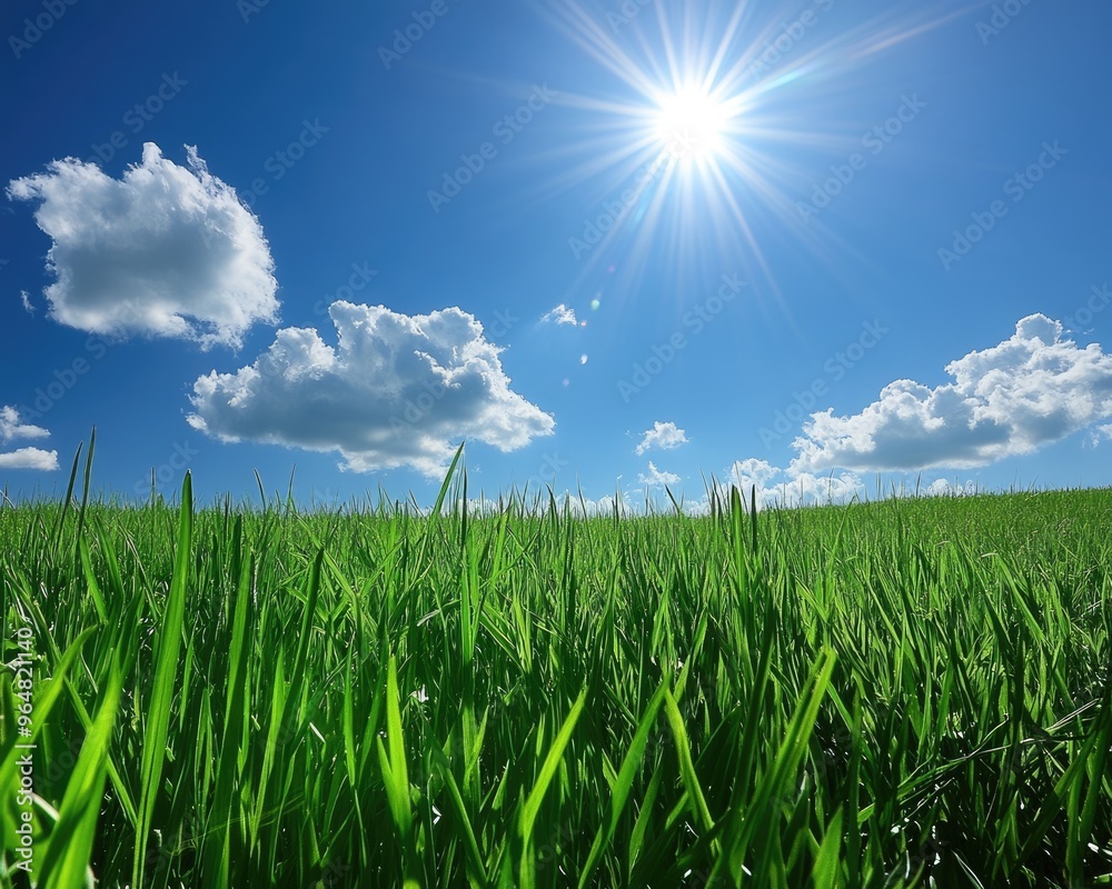 Obraz premium Harmonious Country Harmony. Fresh Green Landscape with Sunny Sky