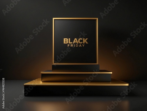 a black and gold framed Black Friday sign with gold lettering ,on blackbackground photo