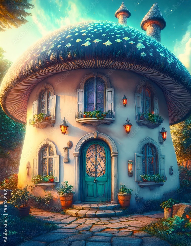 Fototapeta premium Fantastic mushroom house in fairy tale town