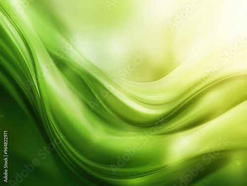 Green Energy Flow. Abstract Art with Bright Green Colors in Futuristic Wave Design