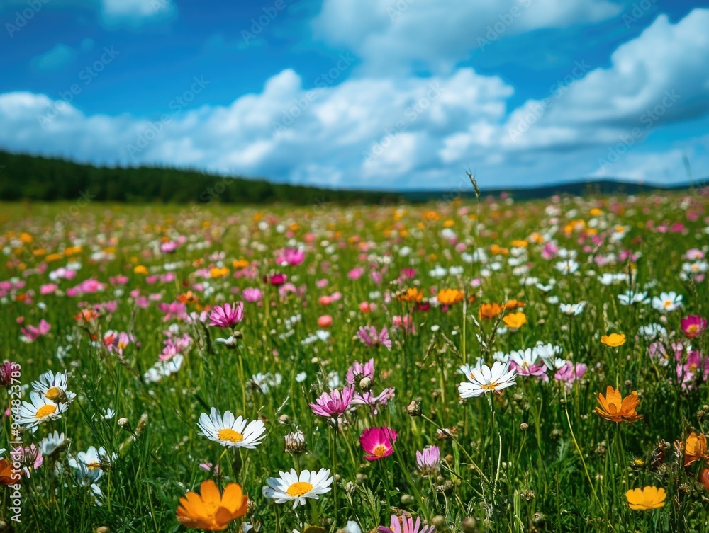 Field of Flowers with Blue Sky Field of Flowers with Blue Sky