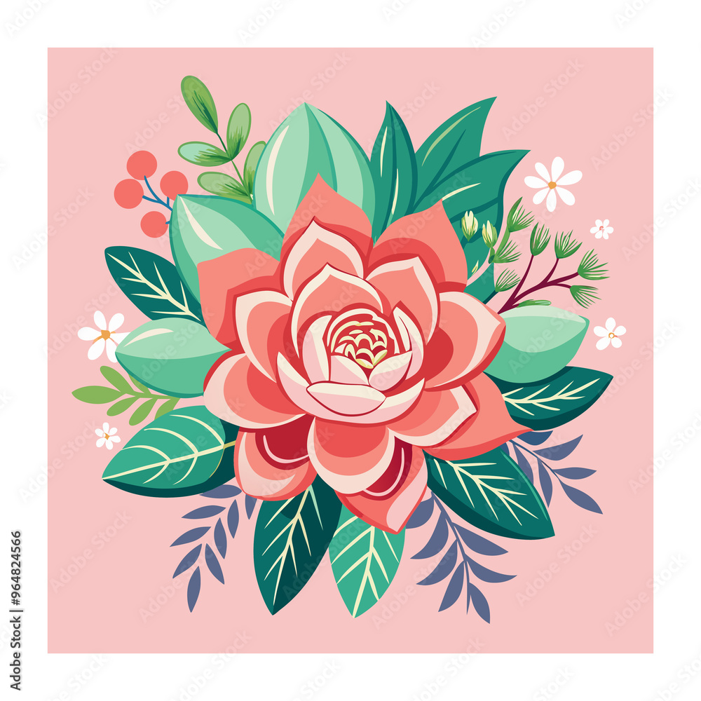 Flowers and Succulents Isolated vector art illustration Generated Ai