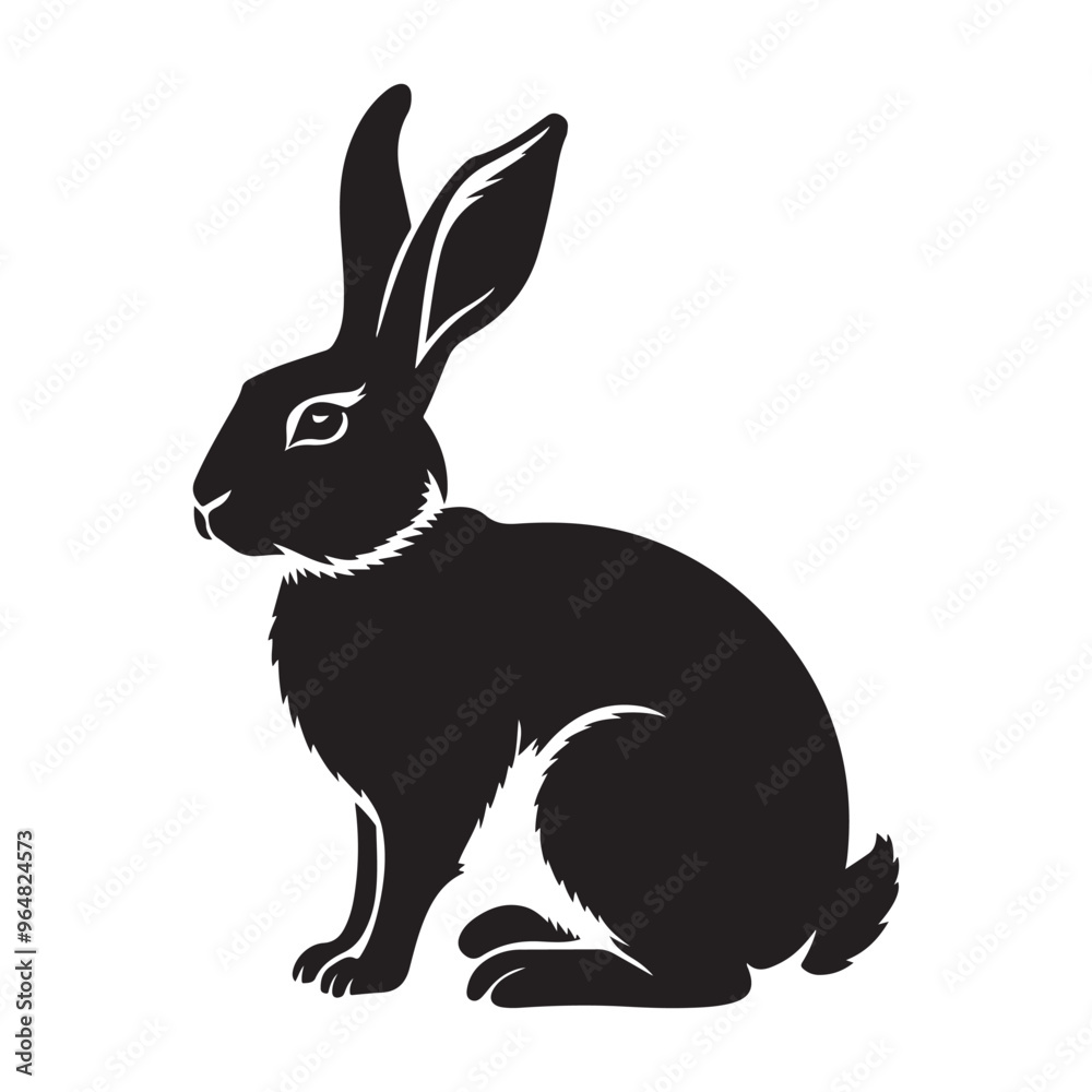 Obraz premium Silhouette rabbit or bunny animal black color, Rabbit sitting on the ground silhouette black color vector art illustration