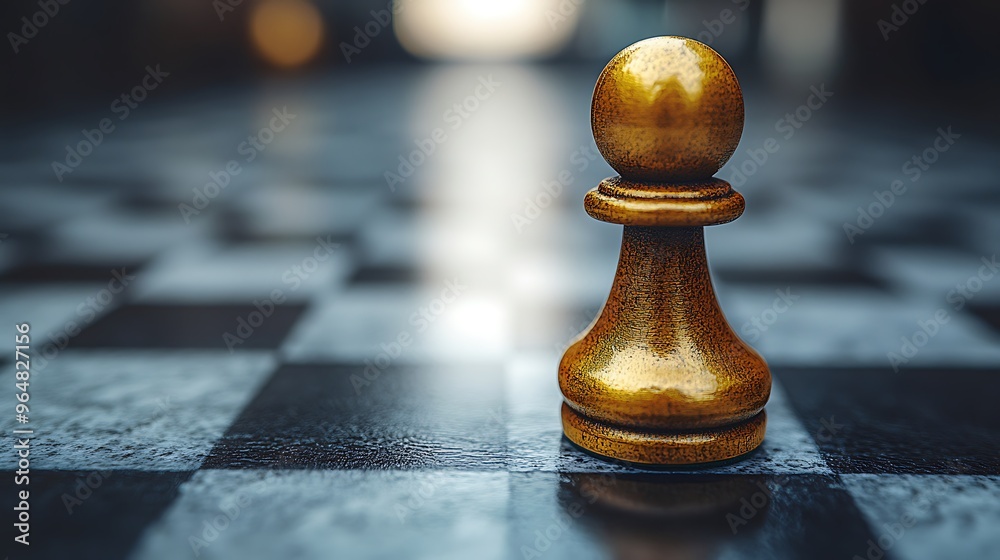 A single golden pawn on a chessboard, symbolizing beginnings, opportunity, and potential. A single golden pawn on a chessboard, symbolizing beginnings, opportunity, and potential.