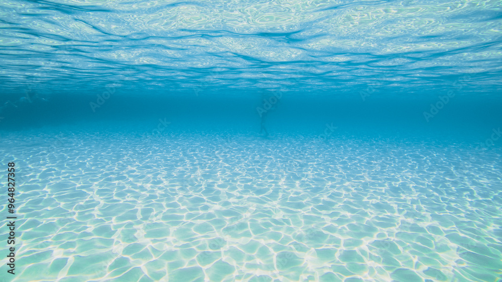 Obraz premium Clear bright underwater white sand beach Mediterranean waters in Blue Lagoon, Malta Island
