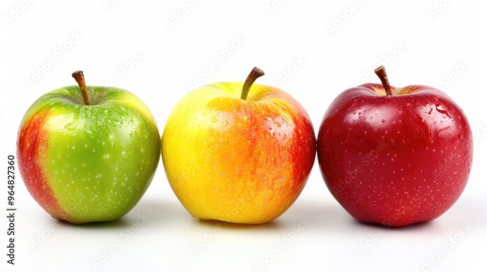 Three red apples sit side by side on a flat surface Three red apples sit side by side on a flat surface