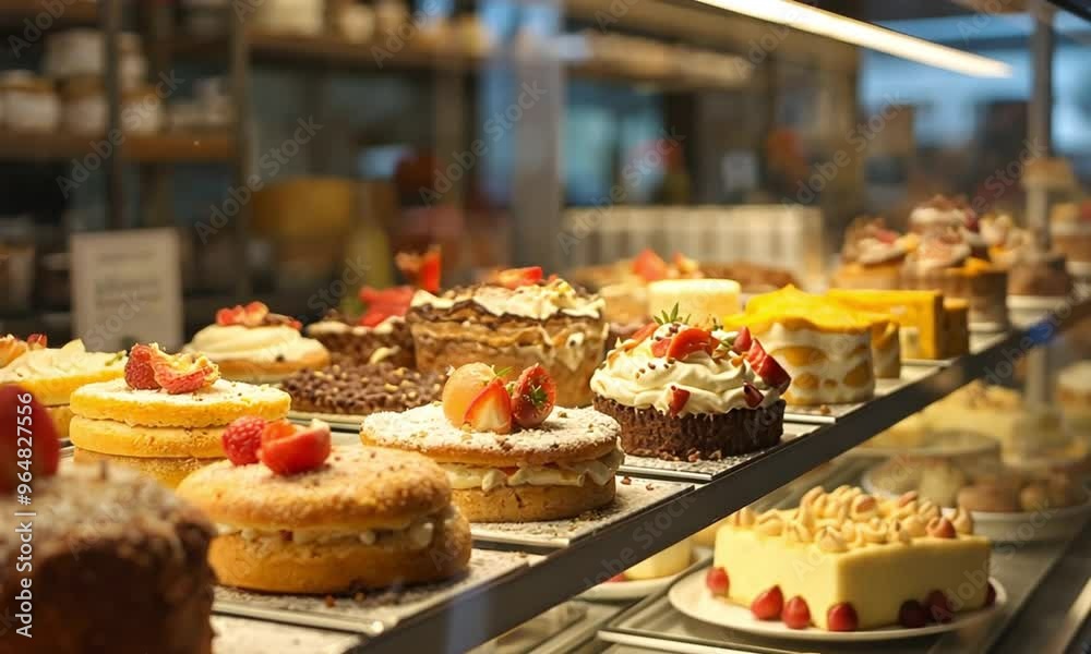 Bakery Display Case with a Variety of Delicious Cakes and Pastries Bakery Display Case with a Variety of Delicious Cakes and Pastries