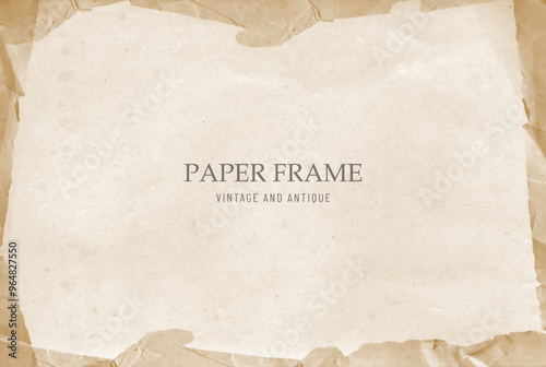 Decorative frame made from scraps of old crumpled torn paper. Aesthetic vintage background