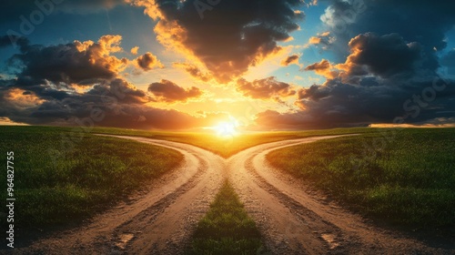 Fork in the Road at Sunset