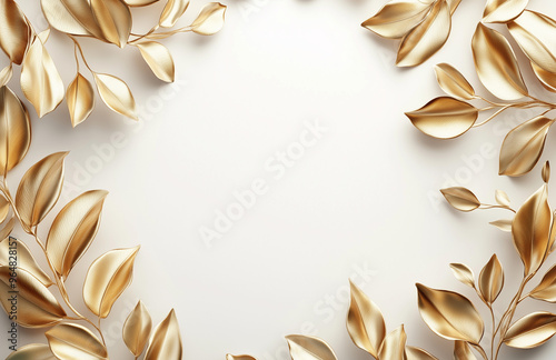 a golden leaves frame isolated on a white background, golden elements for a wedding invitation card or other design