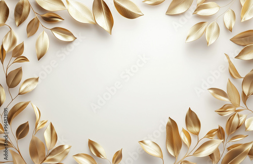 a golden leaves frame isolated on a white background, golden elements for a wedding invitation card or other design