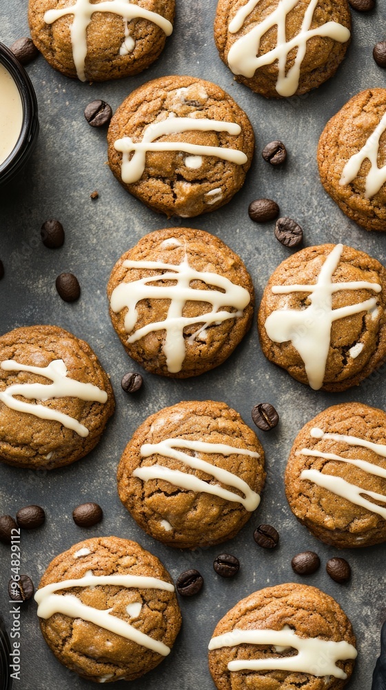 Close-up of pumpkin cookies seen from above on a breakfast table. Juicy pumpkin cookies on a table.
