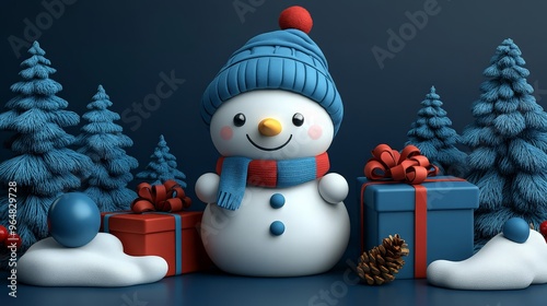 Happy New Year 2025 Number. Symbols realistic cartoon 3d render with gift box. Christmas decoration. Celebrate party color sign 2025. Xmas Poster, banner. ai generated