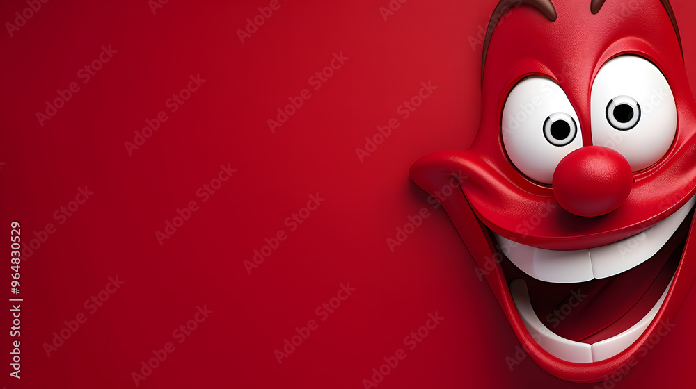 Fototapeta premium Joyful eyes and mouth emoji expression on red background