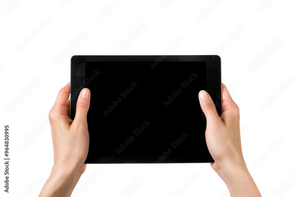A person holding a tablet computer in their hands A person holding a tablet computer in their hands