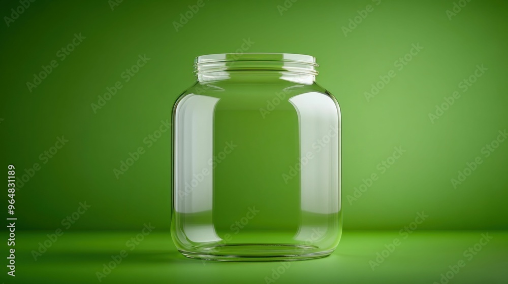 Empty Glass Jar on Green Background. Generative ai Empty Glass Jar on Green Background. Generative ai