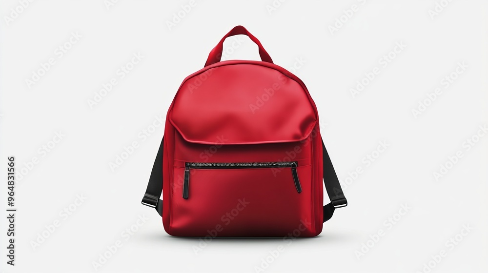 Red backpack mockup in a vector format, displaying the front view of a school bag template Red backpack mockup in a vector format, displaying the front view of a school bag template