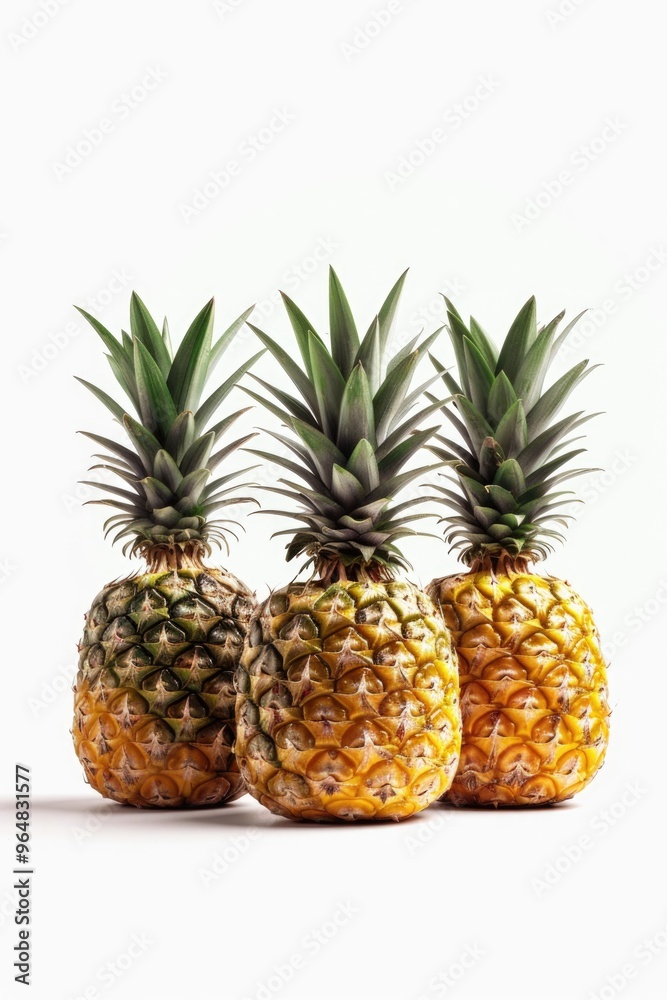 Pineapple trio on a white background, perfect for fruit or tropical themed illustrations Pineapple trio on a white background, perfect for fruit or tropical themed illustrations