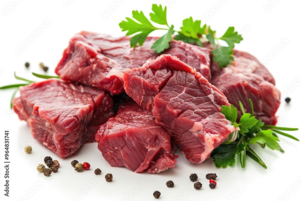 Fresh meat lying on a clean white surface Fresh meat lying on a clean white surface