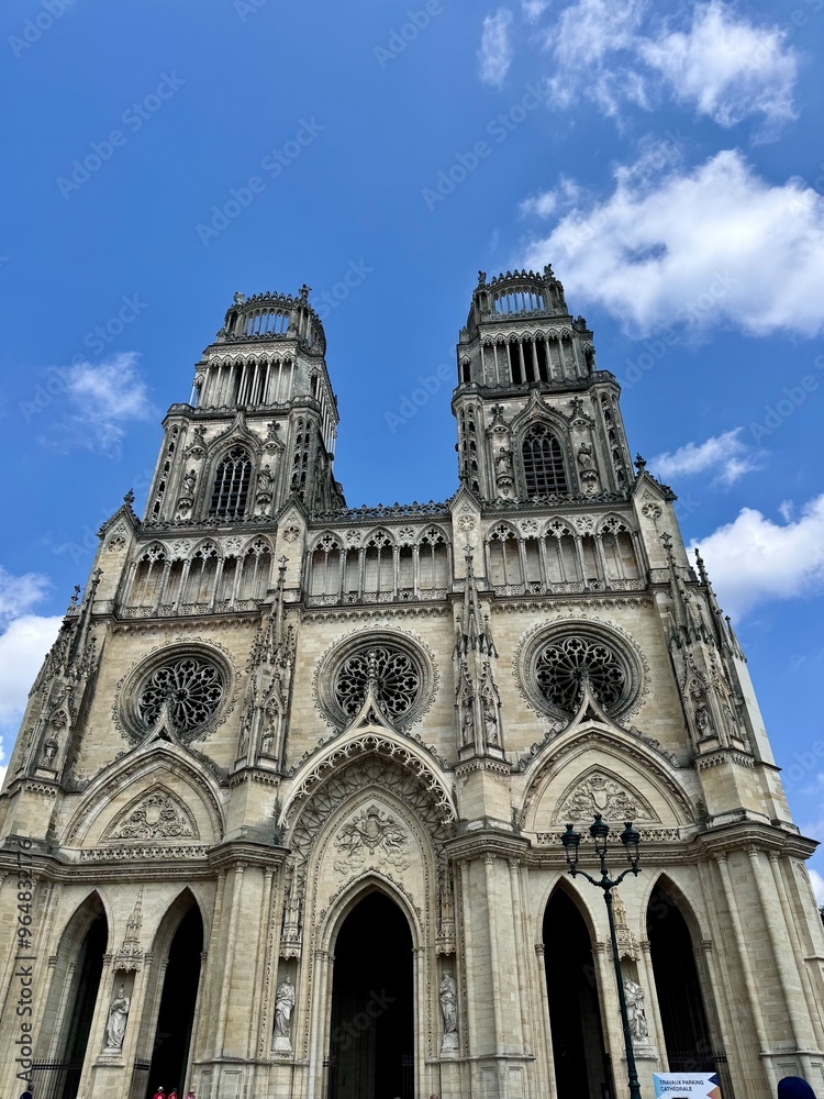 Fototapeta premium view of the facade of the holy cross cathedral of orleans on a sunny summer day 