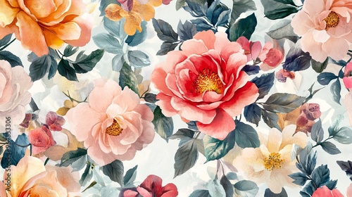 Beautiful floral designs printed on fabric, using a watercolor style that looks like one continuous pattern.