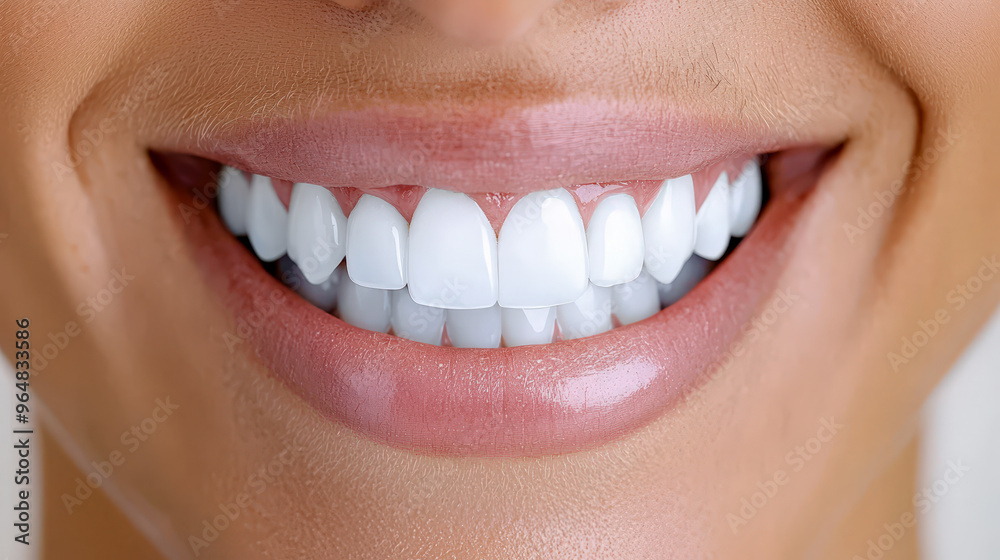 Obraz premium Symbolic Image for Dental Care and Oral Hygiene A Close-up of Perfectly White Teeth Brushed with Care Highlighting the Importance of Regular Dentist Visits and Mouth Health