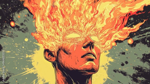 Man with fiery head