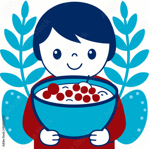 Person Holding Bowl of Kefir with Fresh Fruits and Seeds in Outdoor Setting with Green Plants and Bright Daylight