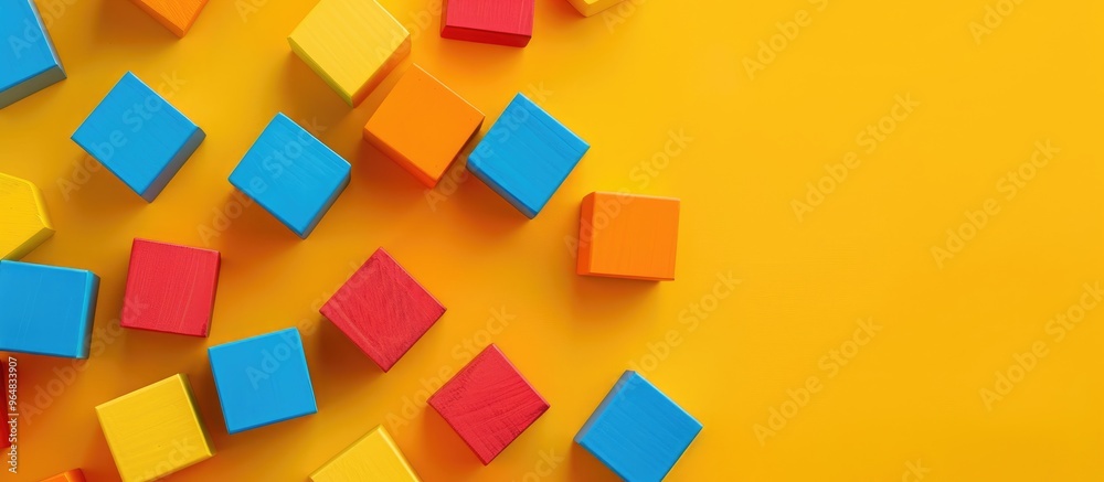 Cubes With A Children S Designer Close Up On A Yellow Background Cubes With A Children S Designer Close Up On A Yellow Background