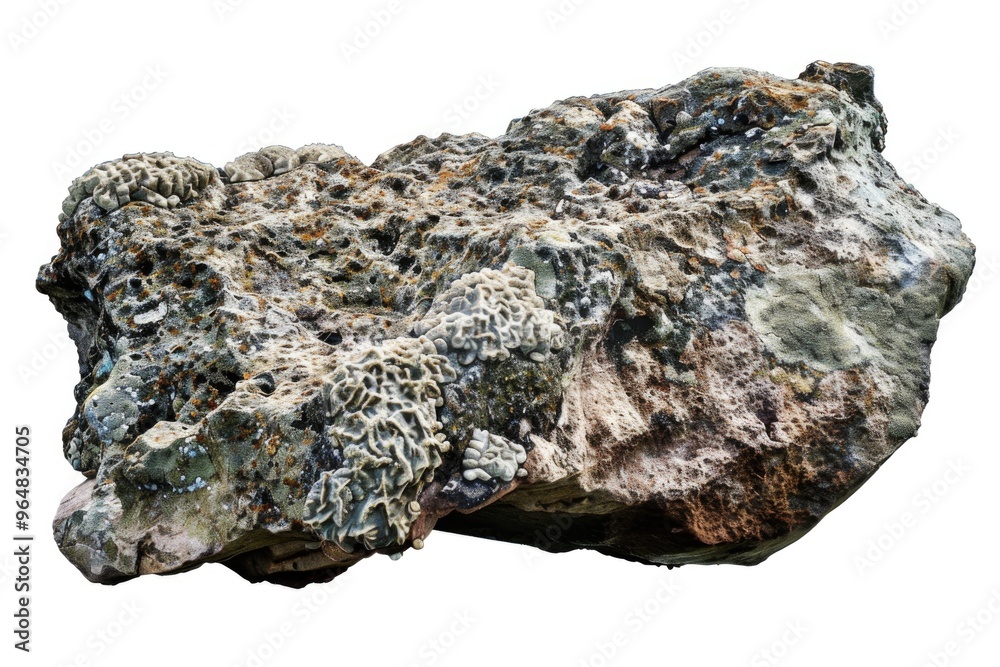 A piece of rock with visible mineral deposits, suitable for scientific or educational use A piece of rock with visible mineral deposits, suitable for scientific or educational use