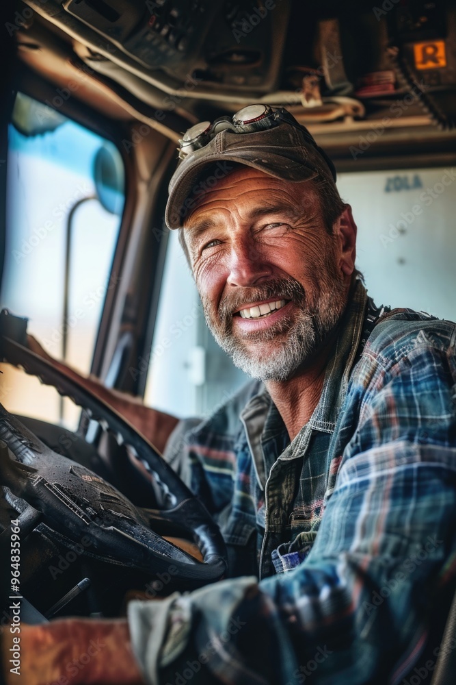 A person sitting in the driver's seat of a truck, ready to hit the road A person sitting in the driver's seat of a truck, ready to hit the road