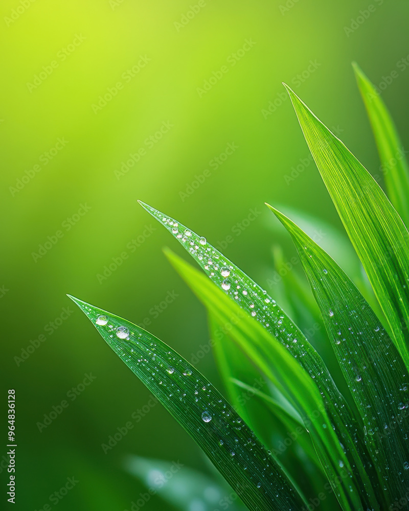 Close-up of green leaves with dewdrops with a copy space for text. Close-up of green leaves with dewdrops with a copy space for text.