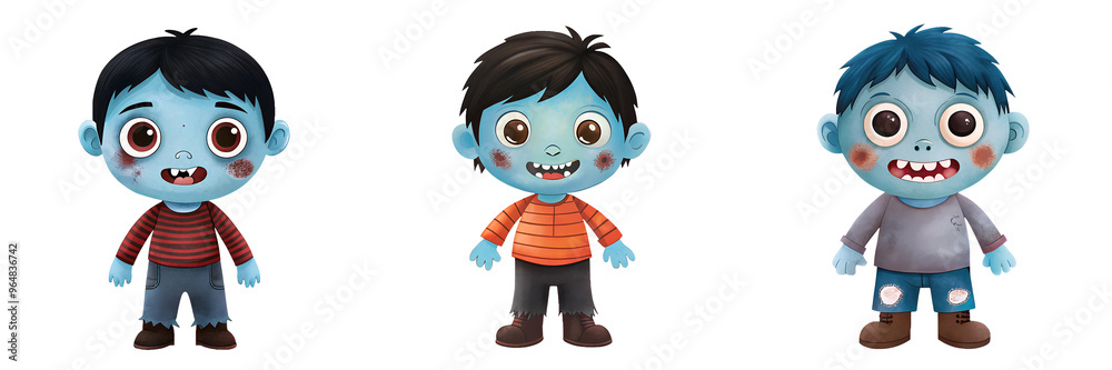 Zombie characters isolated on white background. Halloween set for children book illustration in cartoon style. Zombie characters isolated on white background. Halloween set for children book illustration in cartoon style.