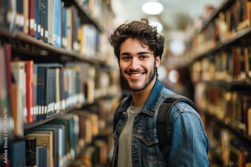 A person standing near a shelf with books, suitable for educational or research purposes A person standing near a shelf with books, suitable for educational or research purposes
