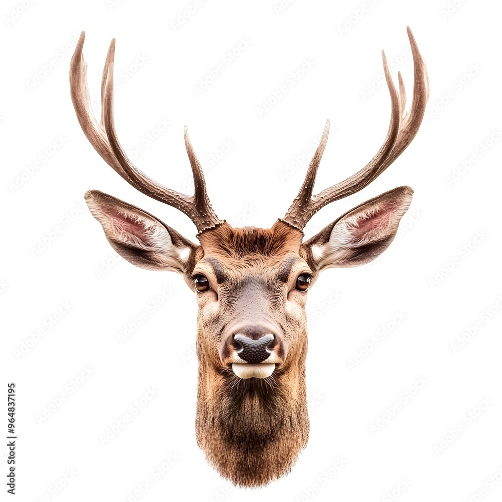 Lone deer head and antlers isolated, floating on white background Lone deer head and antlers isolated, floating on white background
