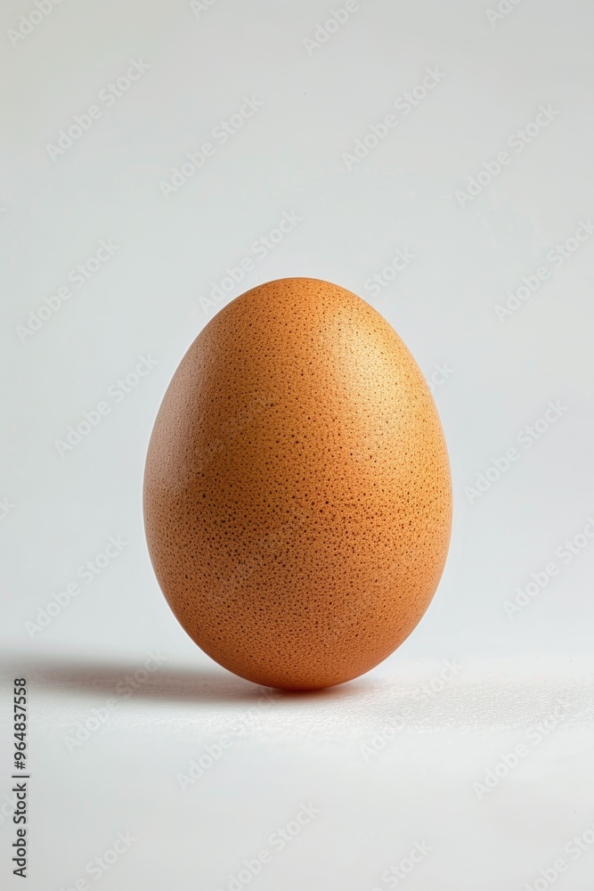A single brown egg sits atop a clean white surface A single brown egg sits atop a clean white surface