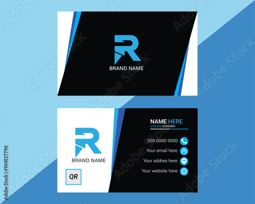 Creative modern business card template with black and blue details