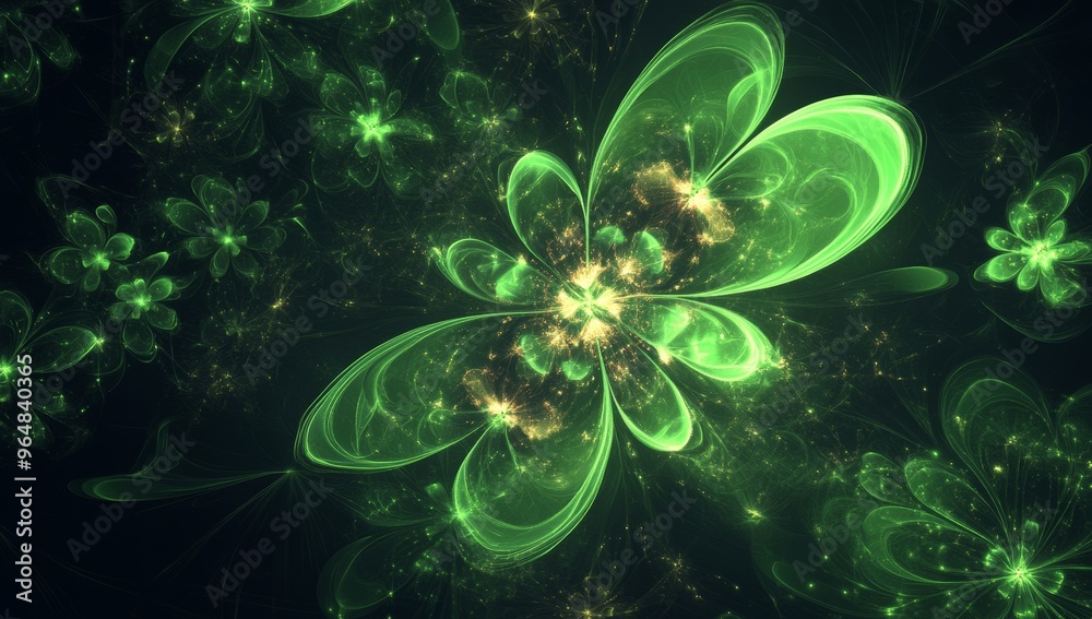 Fractal background in line art style with green color