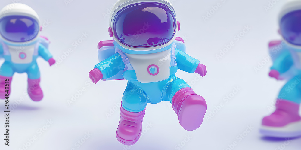 Cute little baby astronauts levitating in the air 3d render style character isolated on white background with copy space, banner template Cute little baby astronauts levitating in the air 3d render style character isolated on white background with copy space, banner template