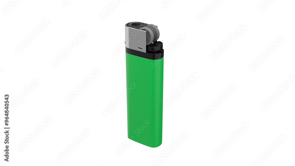 Green plastic cigarette lighter isolated on transparent and white background. Lighter concept. 3D render Green plastic cigarette lighter isolated on transparent and white background. Lighter concept. 3D render