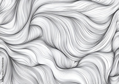 The illustration features distorted and warped geometric patterns showcasing black and white abstract shapes in monochrome