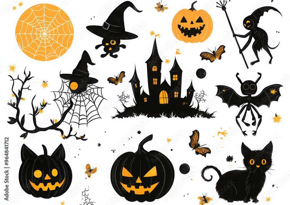 Halloween, icon, collection, vector, black, orange Halloween, icon, collection, vector, black, orange